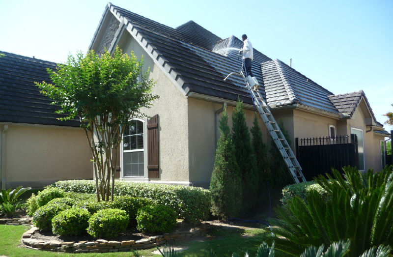 Concrete tile roof cleaning in Houston TX by Katy Memorial Roof Cleaning & Power Washing