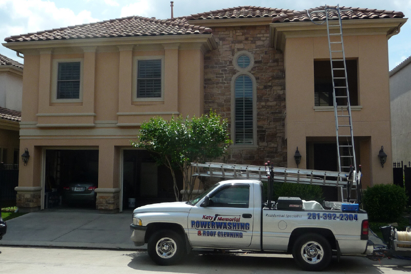 .Barrel tile roof prior to cleaning Houston TX